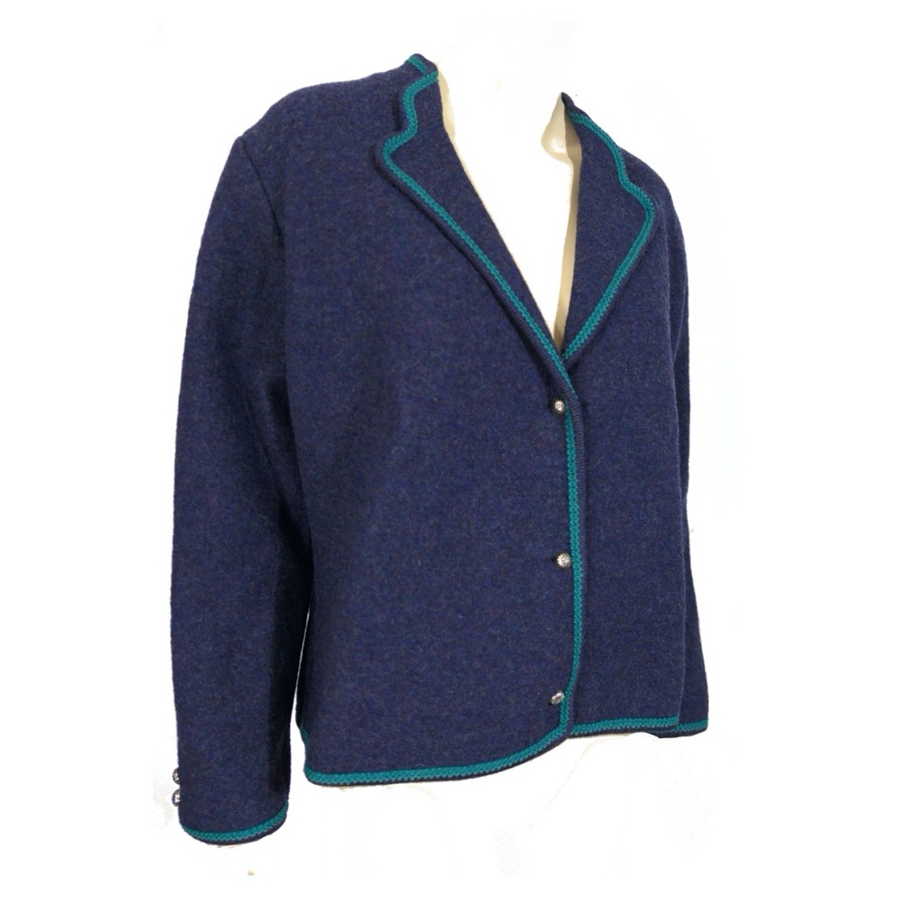Vintage Lands End Austrian Wool Navy Cropped Military Cuff Sweater Jacket L